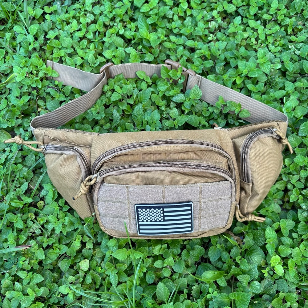 Tan Tactical Waist Bag with American 🇺🇸 Flag patch